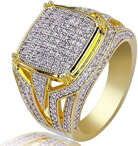 18K الذهب الزركون Micropave ربط سلسلة حلقة العنقودية مربع كامل خاتم الماس مقلد الماس الفرقة الرجال بلينغ الدائري الهيب هوب الدائري in Kuwait