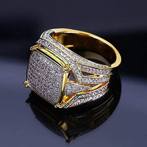 18K الذهب الزركون Micropave ربط سلسلة حلقة العنقودية مربع كامل خاتم الماس مقلد الماس الفرقة الرجال بلينغ الدائري الهيب هوب الدائري in Kuwait