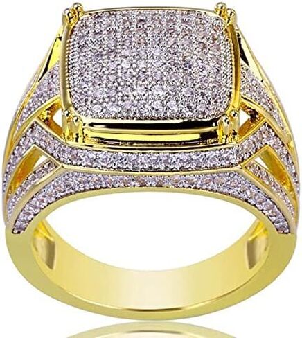 18K الذهب الزركون Micropave ربط سلسلة حلقة العنقودية مربع كامل خاتم الماس مقلد الماس الفرقة الرجال بلينغ الدائري الهيب هوب الدائري in Kuwait