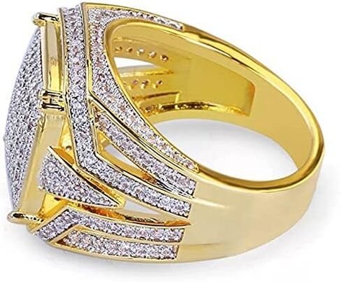 18K الذهب الزركون Micropave ربط سلسلة حلقة العنقودية مربع كامل خاتم الماس مقلد الماس الفرقة الرجال بلينغ الدائري الهيب هوب الدائري in Kuwait
