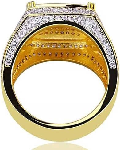 18K الذهب الزركون Micropave ربط سلسلة حلقة العنقودية مربع كامل خاتم الماس مقلد الماس الفرقة الرجال بلينغ الدائري الهيب هوب الدائري in Kuwait