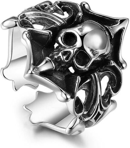 Skull Ring for Men Black Skull Ring Boho Chunky Ring Gothic Ring Adjustable Hip-hop Ring Jewelry Gift Statement Ring for Boys in Saudi Arabia