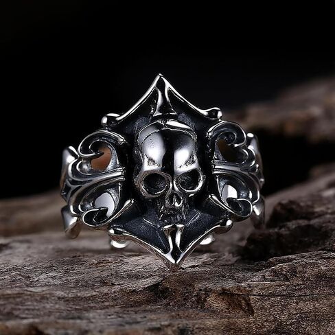 Skull Ring for Men Black Skull Ring Boho Chunky Ring Gothic Ring Adjustable Hip-hop Ring Jewelry Gift Statement Ring for Boys in Saudi Arabia