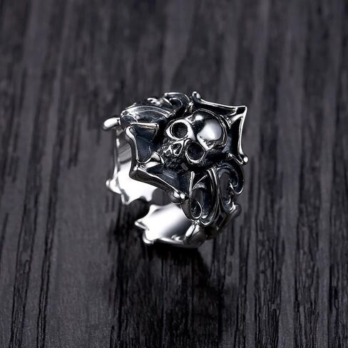 Skull Ring for Men Black Skull Ring Boho Chunky Ring Gothic Ring Adjustable Hip-hop Ring Jewelry Gift Statement Ring for Boys in Saudi Arabia