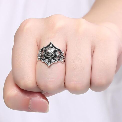 Skull Ring for Men Black Skull Ring Boho Chunky Ring Gothic Ring Adjustable Hip-hop Ring Jewelry Gift Statement Ring for Boys in Saudi Arabia