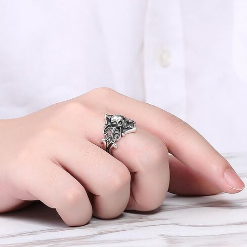 Skull Ring for Men Black Skull Ring Boho Chunky Ring Gothic Ring Adjustable Hip-hop Ring Jewelry Gift Statement Ring for Boys in Saudi Arabia