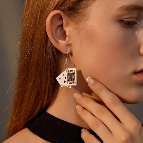Dangle Poker Party Unique Players Big Card Earrings in Kuwait
