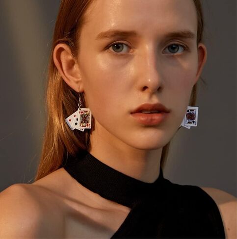 Dangle Poker Party Unique Players Big Card Earrings in Kuwait