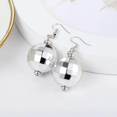 زوجان من اقراط كرة الديسكو للنساء، اقراط كرة الديسكو الفضية، اقراط ديسكو عاكسة، اقراط متدلية بتصميم كرة الديسكو، اقراط الستينيات والسبعينيات للنساء، اكسسوارات ملابس الديسكو in Kuwait