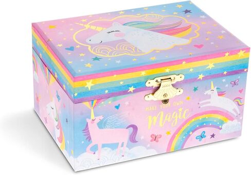 صندوق تخزين المجوهرات الموسيقية للبنات من Jewelkeeper مع وحيد القرن الدوار، حزمة تصميم قوس قزح مع صندوق تخزين المجوهرات الموسيقية مع وحيد القرن الدوار، تصميم يونيكورن كاندي القطن in Kuwait