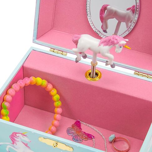 صندوق تخزين المجوهرات الموسيقية للبنات من Jewelkeeper مع وحيد القرن الدوار، حزمة تصميم قوس قزح مع صندوق تخزين المجوهرات الموسيقية مع وحيد القرن الدوار، تصميم يونيكورن كاندي القطن in Kuwait