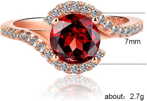 1.NO الموضة الكلاسيكية S925 فضة روز الأحمر قطع مستديرة 2 قيراط روبي الزفاف المشاركة خاتم الماس العقيق الدائري للنساء in Kuwait