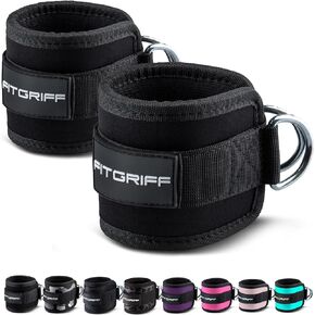 Fitgriff® Ankle Straps V1 for Cable Machine (2 Pieces) - Gym Workout Equipment - Leg Pulley Attachment, Kickback Straps
