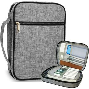 Lrrtwer Bible Cover Large Carrying Book Case Multi-Functional Bible Case Stationery Pencil case Bible Organizer (Grey)