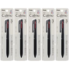 Pentel XBXAC35A Calme Tri-Color Ballpoint Pen, 0.02 inches (0.5 mm), Black, 5 Pieces