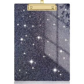 Rimilak Acrylic Clipboards, Glitter Clipboard with Low Profile Gold Clip, Designed for Classroom School and Office Use, A4 Letter Size 9" x 12.5" Sparkly Clipboards for Students Women Men, Black in Kuwait