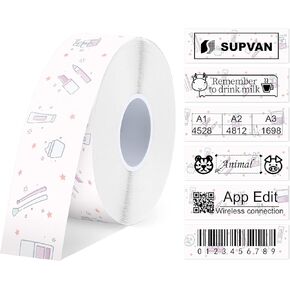 Label Maker Tape SUPVAN E10 Adapted Label Print Paper Refill Size 2 Packs Continous 0.59inx19.68ft Thermal Laminated Waterproof Self-Adhesive Multipurpose Labeling Tape Replacement