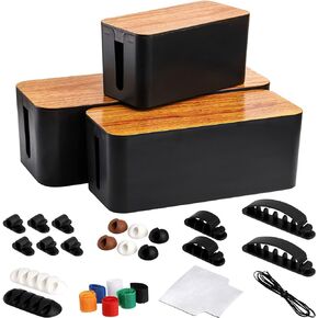 Yopay Set of 3 Cable Management Box, Cord Cable Organizer Box, Wires Keeper Storage Holder, Surge Protector, Hide and Conceal Extension Power Strips Electrical Cords for TVs, Computers, Desks