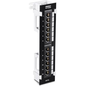 TRENDnet 12-Port Cat5e Unshielded Patch Panel, Wall Mount, Included 89D Bracket, Vertical or Horizontal Installation, Compatible with Cat5e & Cat6 RJ45 Cabling, Black, TC-P12C5V