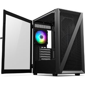 Vetroo M05 Micro ATX Computer PC Case with Door Open Tempered Glass Side Panel & Mesh Front Panel, Support 240mm Radiator, 4Pcs 120mm Addressable RGB Fans, Type-C Port - Pink