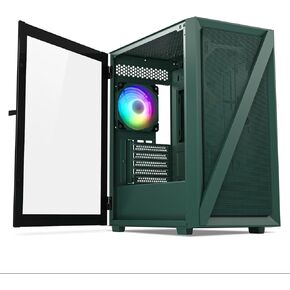 حافظة كمبيوتر Vetroo M05 Micro ATX مع باب مفتوح ولوحة جانبية من الزجاج المقسى ولوحة أمامية شبكية، ومروحة ARGB مثبتة مسبقًا مقاس 120 مم في الخلف، تدعم مشعاع 240 مم، منفذ من النوع C - وردي