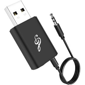 Bluetooth 5.0 Transmitter Receiver Adapter, 3.5mm Portable Wireless Audio Transmitter Receiver Dongle for TV/PC/Headphones/Car Stereo/Home Theater, USB for Power Supply, Low Latency, Plug and Play