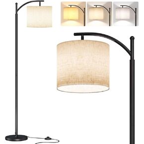 SUNMORY Arc Floor Lamp,Modern Floor Lamp with 9W 3 Color Temperatures Bulb,Metal Standing Lamps with Adjustable Hanging Lampshade,Tall Floor Lamps for Living Room,Bedroom,Office (Black)