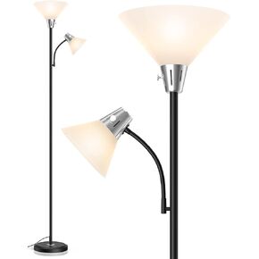 LEPOWER Floor Lamp, Standing Lamp with Replaceable 3000K Energy-Saving LED Bulbs,9W Lamp for Living Room with 5W Adjustable Reading Light, Modern Bright Floor Lamp for Bedroom, Living Room, Office