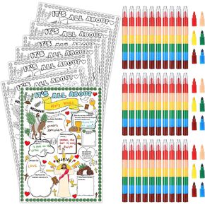 30pcs All About Holy Week Color Your Own Religious Poster Easter Crafts for Kids Religious with Stacking Crayons Palm Sunday Ideal Project Chart Fill in Poster Sunday School Supply