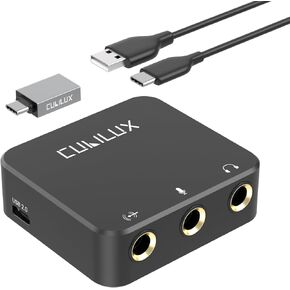 Cubilux HLMS-C5 USB to 6.35mm Audio Interface for Recording, Streaming, Podcasting, USB to 1/4-Inch Audio HUB with Mono Microphone Input, Line-In & Headphone Out for Guitar Bass Keyboard Digital Piano