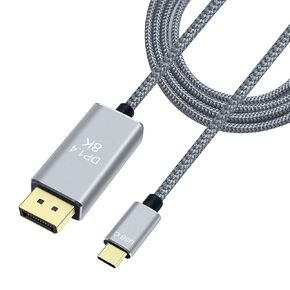8K USB-C to DisplayPort Cable 3-Foot 4K@144Hz 8K@60Hz 2K@165Hz USB to DP Adapter Display Port Cord Nylon Braided Aluminum Connector for Monitor Computer Laptop Television Tablet