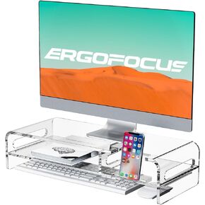 حامل شاشة أكريليك كبير مقاس 20 بوصة، حامل شاشة شفاف بطبقتين مع حامل هاتف مدمج، حامل شاشة أكريليك ممتاز مع مساحة تخزين لوحة المفاتيح in Kuwait