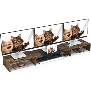 WESTREE Triple Dual Monitor Stand Riser, Extra Long Monitor Stand for 1~2~3 Monitors, Monitor Stand with Length and Angle Adjustable, 3 Shelf Desktop Storage Riser for Monitor Computer Screen Laptop