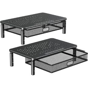 ELIVED 2 Pack Monitor Stand Riser with Drawer, 3 Height Adjustable with Larger Storage Space for Home and Office Supplies, Mental Desktop Holder for Laptop Computer Printer PC iMac, Black.