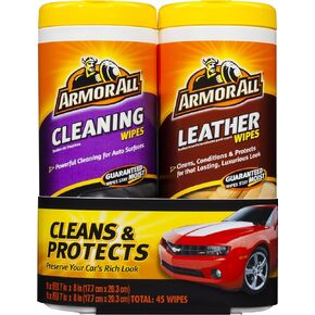 Armor All Car Cleaning and Leather Wipes - Interior Cleaner for Cars & Truck & Motorcycle, 25/20 Count (Pack of 2), 18761