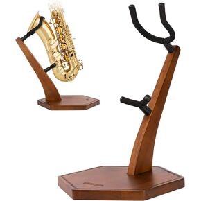 STRICH Wooden Saxophone Stand Display For Alto Sax, Handmade Solid Wood Floor Stand Holder Colour Walnut, Weighted Heavy Base (FH-4, Sax)