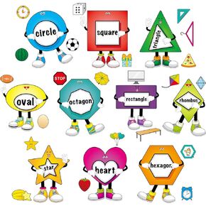 Outus 32 Pcs Shapes Bulletin Board Set for Classroom, Shapes Classroom Boarders Posters Cutouts with 80pcs Adhesive Glue Point Dots for Toddler Preschool Learning Decorations