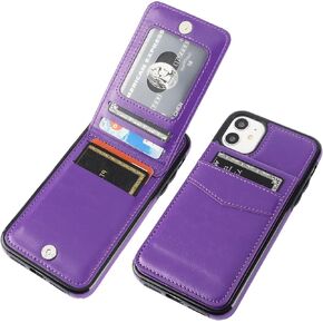 KIHUWEY iPhone 11 Case Wallet with Credit Card Holder, Premium Leather Magnetic Clasp Kickstand Heavy Duty Protective Cover for 11 6.1 Inch(Black)