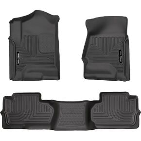 Husky Liners Weatherbeater Floor Mats | Fits 2014 - 2018 Chevrolet Silverado & GMC Sierra 1500; 2015 - 2019 2500/3500 Double Cab (Foot Well Coverage) | Front & 2nd Row, 3-pc Black - 98241