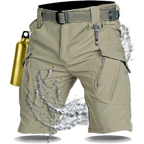 WOSONG Men's Cool Dry Casual Hiking Fishing Shorts,Water-Resistant,with Carabiners,9"/10",Lightweight Cargo Travel Shorts