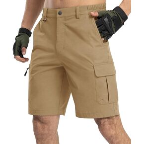 Rdruko Men's Hiking Cargo Shorts 9" Quick Dry Fishing Work Casual Stretch Golf Shorts Elastic Waist 5 Pockets Zipper Pocket