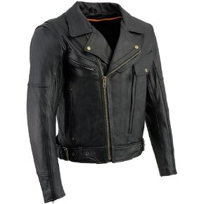 Milwaukee Leather LKM1770 Black Genuine Leather Motorcycle Jacket for Men, 1.3mm Thick Police Style Biker Jacket