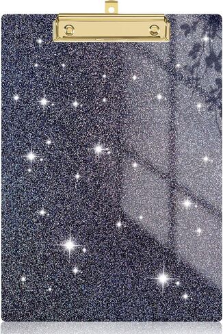 Rimilak Acrylic Clipboards, Glitter Clipboard with Low Profile Gold Clip, Designed for Classroom School and Office Use, A4 Letter Size 9" x 12.5" Sparkly Clipboards for Students Women Men, Black in Kuwait