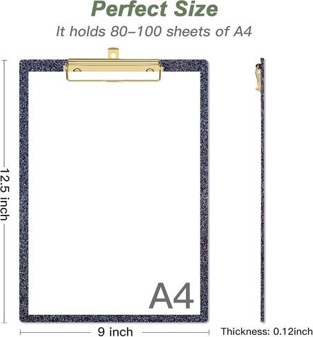 Rimilak Acrylic Clipboards, Glitter Clipboard with Low Profile Gold Clip, Designed for Classroom School and Office Use, A4 Letter Size 9" x 12.5" Sparkly Clipboards for Students Women Men, Black in Kuwait