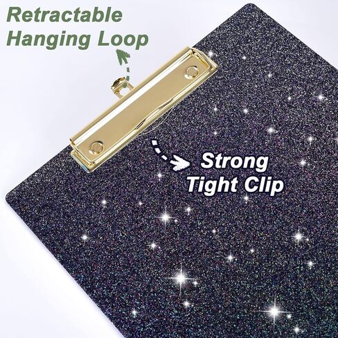 Rimilak Acrylic Clipboards, Glitter Clipboard with Low Profile Gold Clip, Designed for Classroom School and Office Use, A4 Letter Size 9" x 12.5" Sparkly Clipboards for Students Women Men, Black in Kuwait