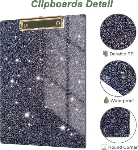 Rimilak Acrylic Clipboards, Glitter Clipboard with Low Profile Gold Clip, Designed for Classroom School and Office Use, A4 Letter Size 9" x 12.5" Sparkly Clipboards for Students Women Men, Black in Kuwait