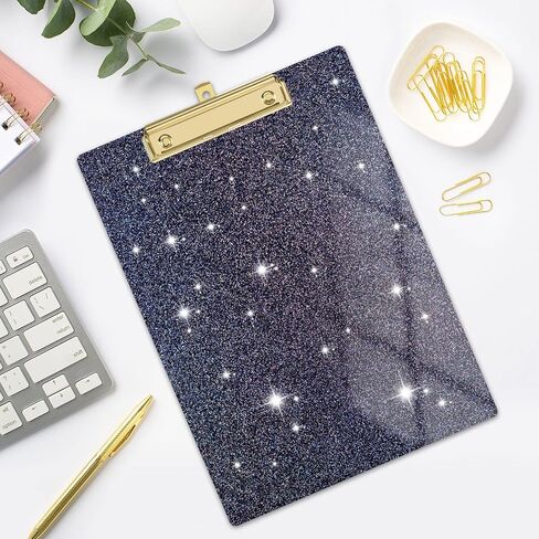 Rimilak Acrylic Clipboards, Glitter Clipboard with Low Profile Gold Clip, Designed for Classroom School and Office Use, A4 Letter Size 9" x 12.5" Sparkly Clipboards for Students Women Men, Black in Kuwait