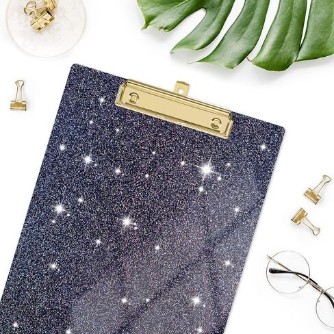 Rimilak Acrylic Clipboards, Glitter Clipboard with Low Profile Gold Clip, Designed for Classroom School and Office Use, A4 Letter Size 9" x 12.5" Sparkly Clipboards for Students Women Men, Black in Kuwait