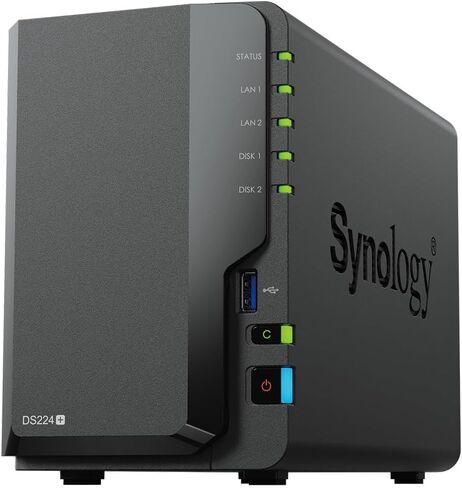 Synology DS224+ 2-Bay Diskstation NAS (Intel Celeron J4125 4-Core 2.0 جيجا هرتز 2 جيجا DDR4 RAM 2xRJ-45 1 جيجابت LAN-Port) حزمة 12 تيرابايت مع 2X 6 تيرابايت WD Red Plus in Kuwait