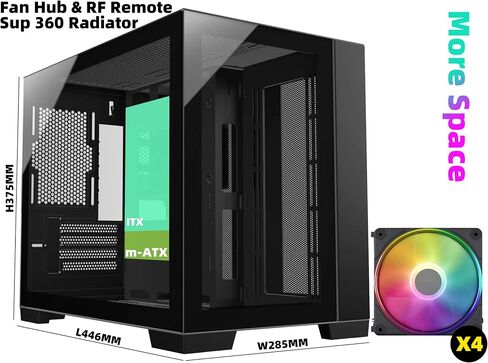 حقيبة كمبيوتر M711 سوداء اللون Micro ATX Mini-ITX Tower PC حافظة عالية تدفق الهواء من الزجاج المقسى المزدوج مع مروحة ARGB مقاس 3 × 12 سم مثبتة مسبقًا USB3.0X2 360 مم دعم AIO في الأعلى in Saudi Arabia